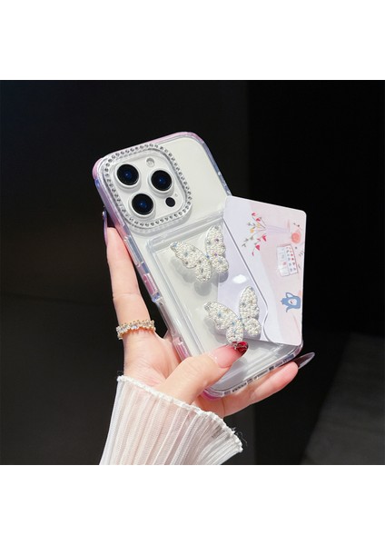 iPhone 16 Pro Rhinestone Dekorlu Tpu + Pc Telefon Kılıfı ve Kart Tutucu (Yurt Dışından) fiyatları