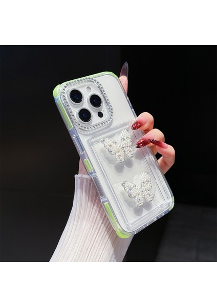iPhone 16 Pro Rhinestone Dekorlu Tpu + Pc Telefon Kılıfı ve Kart Tutucu (Yurt Dışından)