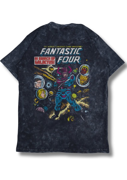 Unisex Fantastic Four Yazılı Sırt Baskılı Yıkamalı T-Shirt, Oversize Mar Vel Temalı Retro Tişört modelleri