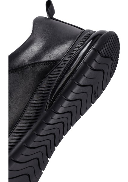 Erkek Siyah Bağcıklı Deri Casual Sneaker 25WFD681718