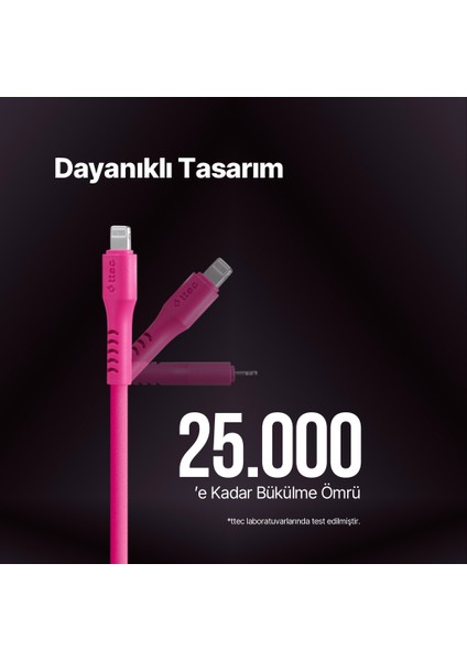 2DK60NP Ttec Usb-C - Lightning Hızlı Şarj Kablosu 120CM Neon Pembe fiyatları