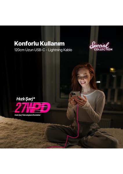 2DK60NP Ttec Usb-C - Lightning Hızlı Şarj Kablosu 120CM Neon Pembe modelleri