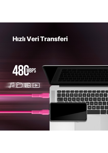 2DK60NP Ttec Usb-C - Lightning Hızlı Şarj Kablosu 120CM Neon Pembe fırsatları
