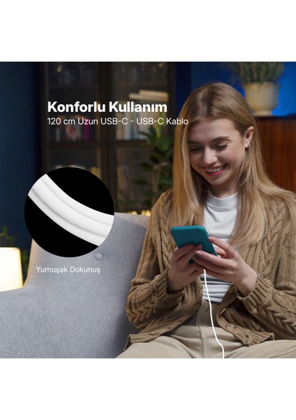 Usb-C - Usb-C 120CM 60W Pd/qc Hızlı Şarj/data Kablosu Beyaz 2DK59B modelleri