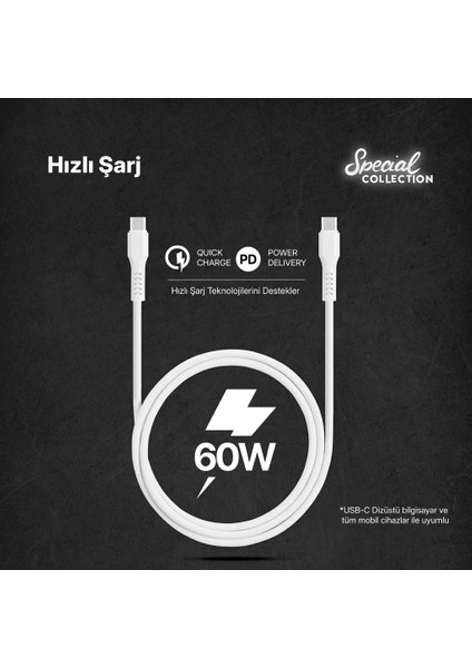Usb-C - Usb-C 120CM 60W Pd/qc Hızlı Şarj/data Kablosu Beyaz 2DK59B indirimleri