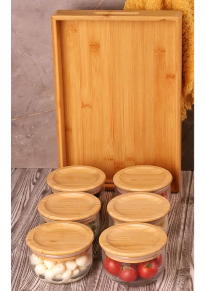 300 ml Silikonlu Bambu Kapaklı Cam Kahvaltılık Sunum Seti, Şık ve Dayanıklı fiyatları