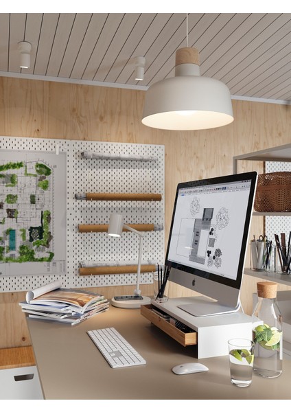 Bunkeflo Sarkıt Lamba Beyaz Huş 36 cm Modern Şık Aydınlatma Yemek Masası Dekoratif E27 Duy Ev Ofis Atmosfer Işığı