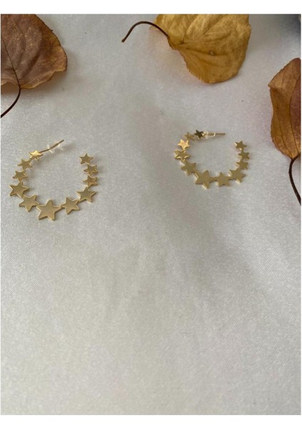 Yıldızlı Metal Halka Küpe Altın Renk