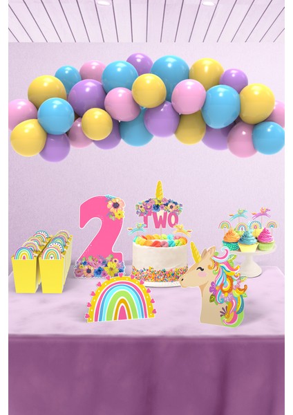 Unicorn Doğum Günü Konsepti 2 Yaş Parti Seti - Doğum Günü Konsepti - Midi