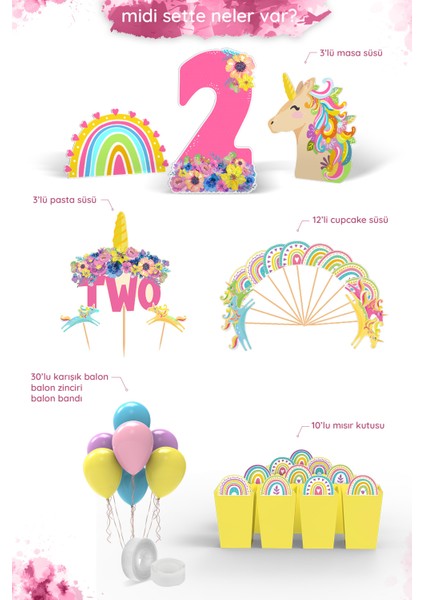 Unicorn Doğum Günü Konsepti 2 Yaş Parti Seti - Doğum Günü Konsepti - Midi fiyatları