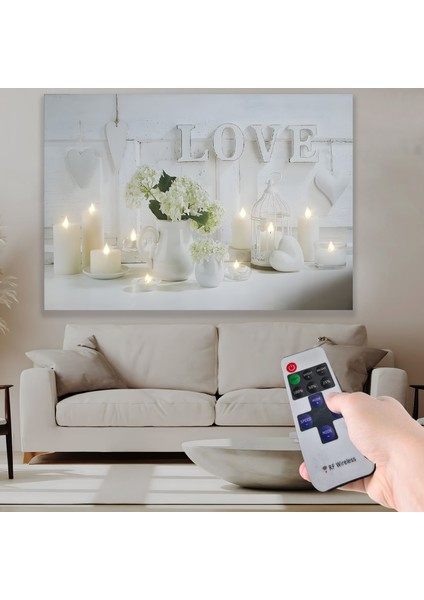 LED Işıklı Uzaktan Kumandalı Love Kanvas Tablo