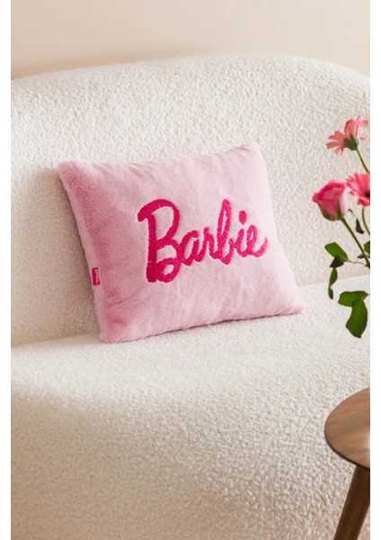Barbie Nakışlı Peluş Yastık, Pembe Kırlent Yastık 35CM x 45CM