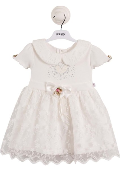 Kalpli Inci Detaylı Elbise Ekru