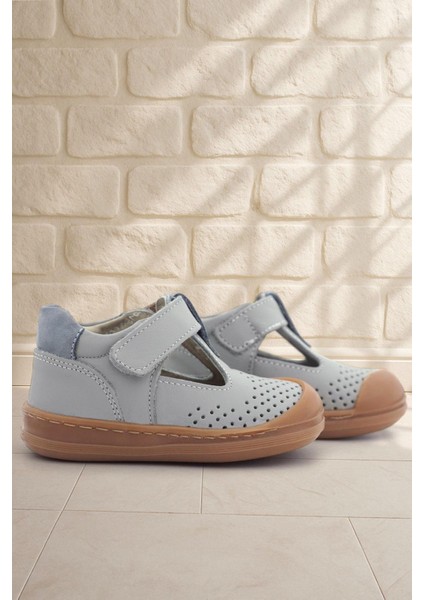 Shaun Hakiki Deri Açık Gri Cırtlı Anatomik Bebek Sandalet