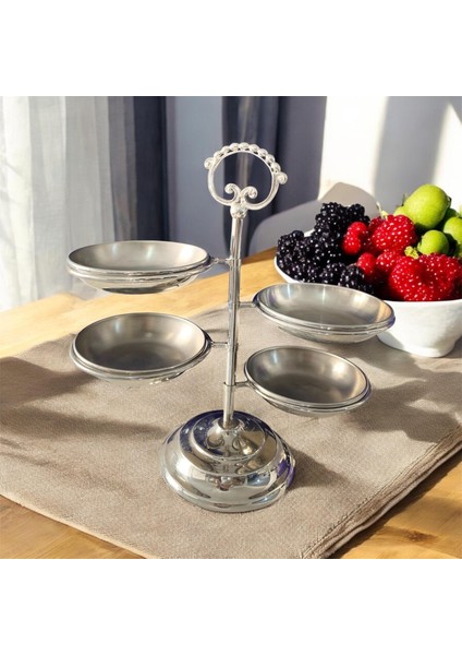 Eskitme Gümüş Ayaklı 4 Tabaklı Sunumluk Gümüş 30 cm