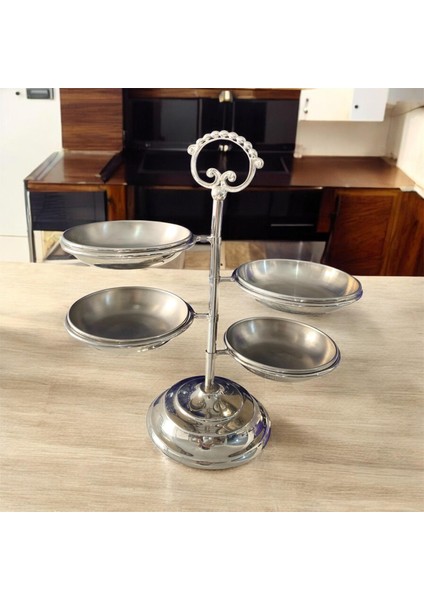 Eskitme Gümüş Ayaklı 4 Tabaklı Sunumluk Gümüş 30 cm fiyatları