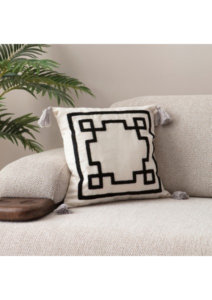 Comfort Punch Desenli Kırlent Kılıfı Kare Dekoratif Bohem Nakışlı Koltuk Yastık Kılıfı Panç 45X45