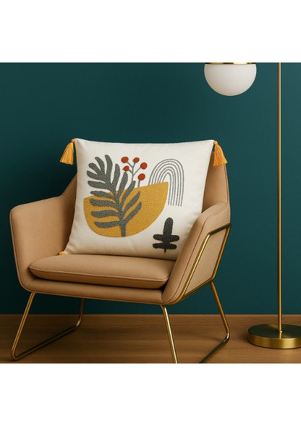 Comfort Punch Desenli Kırlent Kılıfı Kare Dekoratif Bohem Nakışlı Koltuk Yastık Kılıfı Panç 45X45