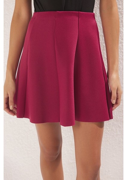 Bordo Pileli Mini Örme Etek modelleri