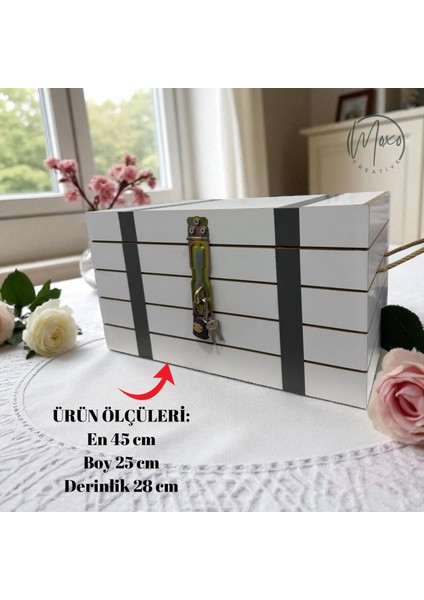 Moxocreative Kilitli, Ahşap Takı/çeyiz Sandığı (Nişan-Kına-Düğün-Sünnet Takı Toplama Kutusu)
