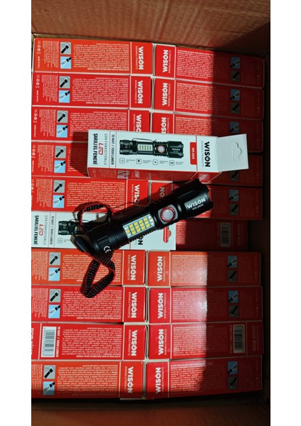 WS-2828 Ultra USB Şarjlı Polis El Feneri, Bekçi, Asker El Feneri Kırmızı Mavi Çakarlı 1000 Lümen indirimleri
