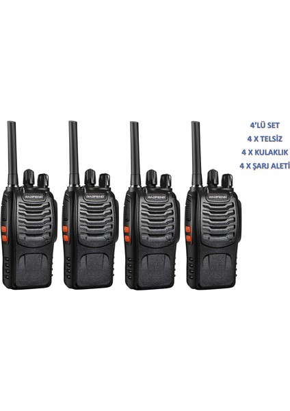 BF-88E Pmr El Telsizi 4'lü Set (Kulaklıklı)
