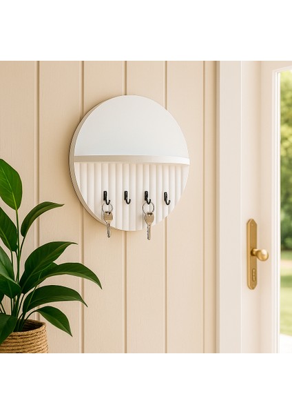 Anahtar Askısı Ahşap Duvar Tipi Anahtarlık Raflı Kancalı Dekoratif Yuvarlak Anahtarlık Yuvarlak