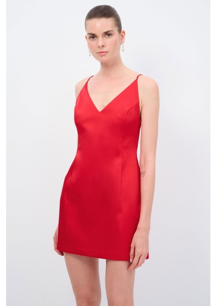 V Yaka Mini Elbise Kirmizi 12445475000 fiyatları
