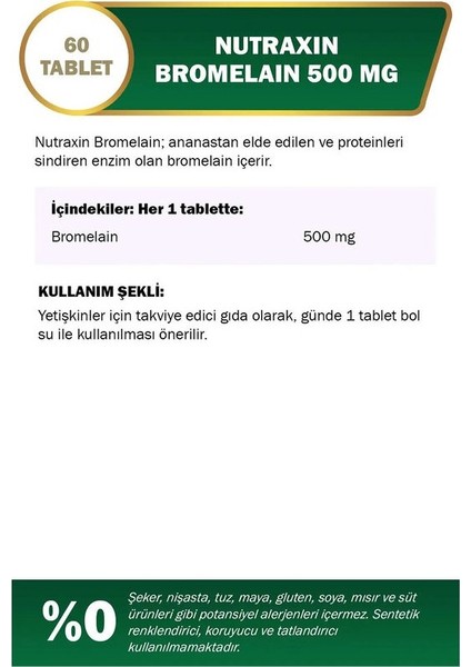 Bromelain 500 mg 60 Tablet 6 Adet Kupa Bardak Hediyeli fiyatları