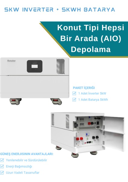 Güneş Enerjisi Depolama Sistemi 5kw Inverter + 5kwh Batarya