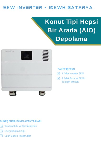 Güneş Enerjisi Depolama Sistemi 5kw Inverter + 10KWH Batarya