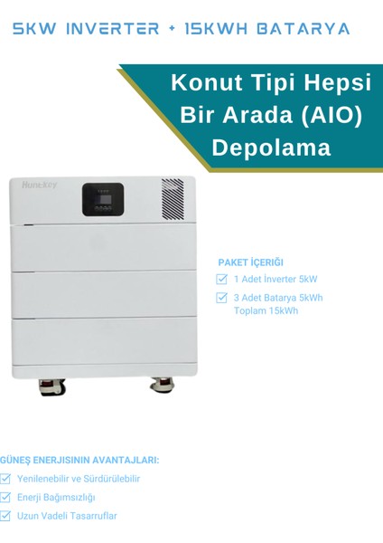 Güneş Enerjisi Depolama Sistemi 5kw Inverter + 15KWH Batarya