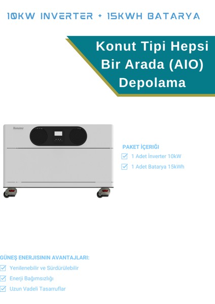 Güneş Enerjisi Depolama Sistemi 10KW Inverter + 15KWH Batarya