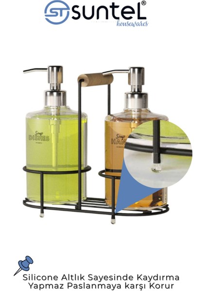 2’li Metal Standlı Plastik Sıvı Sabun Şişesi Sabunluk 500 ml Siyah fiyatları