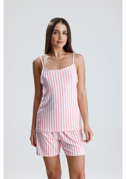 Kadın Dikey Çizgili Ip Askılı Mini Şort Takım | Pembe fırsatları
