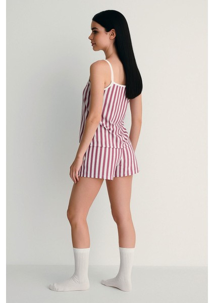 Kadın Dikey Çizgili Ip Askılı Mini Şort Takım | Mor fiyatları