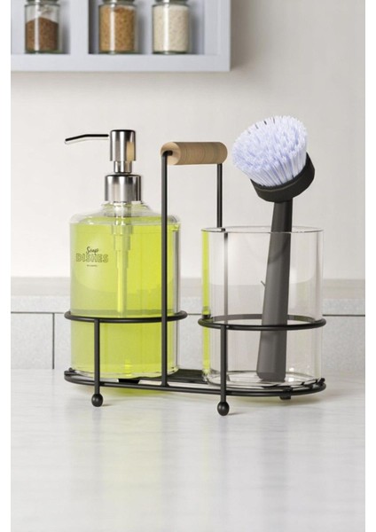 2 Li Metal Standlı Plastik Sıvı Sabun Şişesi Sabunluk 500 ml Siyah