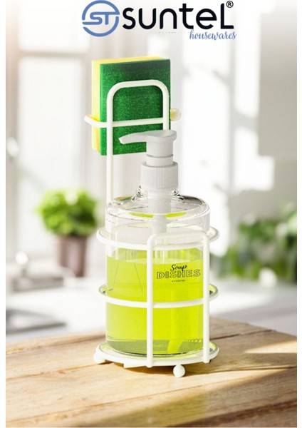 Modern Tezgah Üstü Metal Standlı Sıvı Sabunluk-Süngerlik
