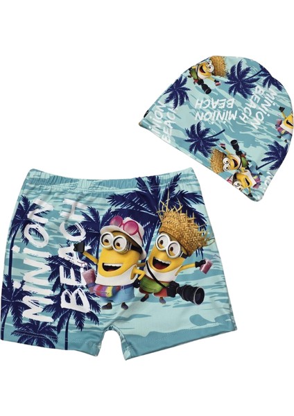Minnions Desen Erkek Çocuk Şort ve Bone Mayo Takımı - Mavi