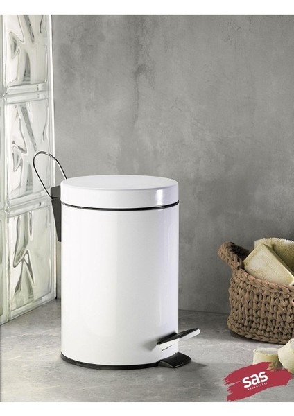 Haus Banyo Tuvalet Balkon Mutfak, Beyaz Renkli Pedallı Metal Çöp Kovası 3 Litre