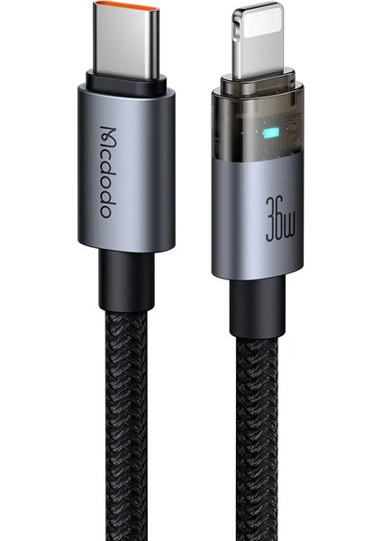 CA-6940 Type-C To Lightning 36W 1.2m Şeffaf Kablo Şarj Işıklı