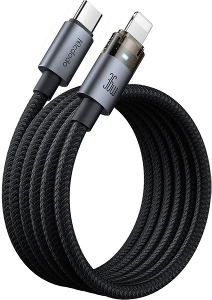 CA-6940 Type-C To Lightning 36W 1.2m Şeffaf Kablo Şarj Işıklı modelleri