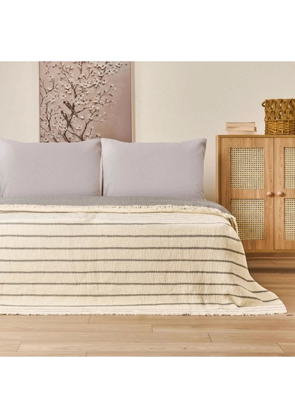 Soft Serena Tek Kişilik Yatak Örtüsü - Ekru / Antrasit - 170X230 cm