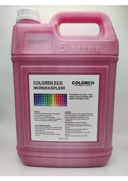 STARFIRE 1024 KAFALAR İÇİN KOKUSUZ ECO SOLVENT MÜREKKEP MAGENTA 5 LT