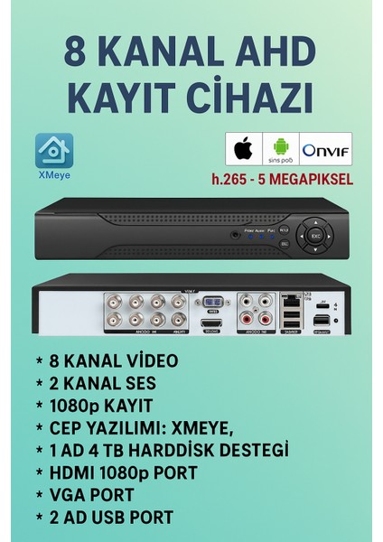 8 Kanal Ahd Xmeye Dvr Kayıt Cihazı fiyatları