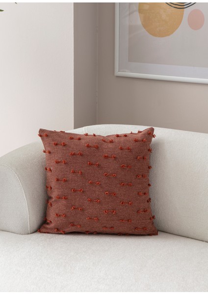 Çizgi Desenli Punch Işlemeli Keten Kırlent Kılıfı 43X43CM, Dekoratif Kırlent Kılıfı