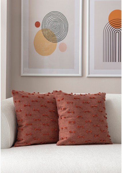 Çizgi Desenli Punch Işlemeli Keten Kırlent Kılıfı 43X43CM, Dekoratif Kırlent Kılıfı