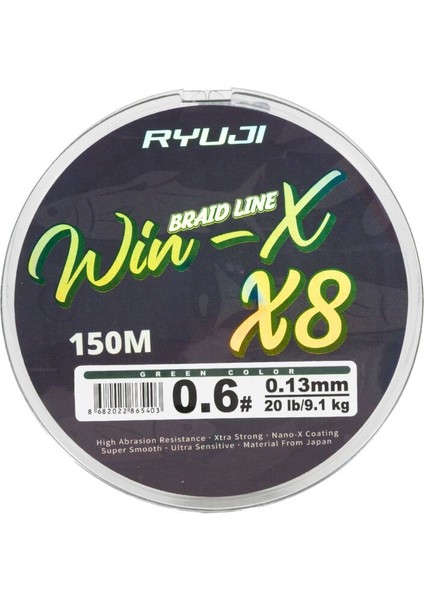 Ryujı Wınx X8 150M Green Ip Misina 0,08MM fiyatları