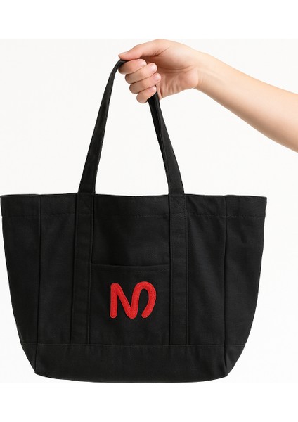 N Logolu Beyaz Bez Çanta - Plaj Çantası, Kalın Kumaş, Turuncu Astarlı, Omuz Askılı fiyatları