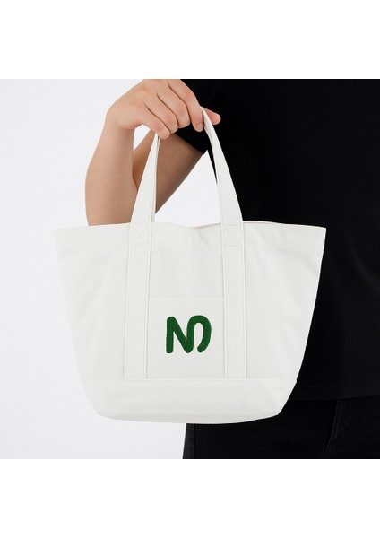 N Logolu Beyaz Bez Çanta - Plaj Çantası, Kalın Kumaş, Turuncu Astarlı, Omuz Askılı modelleri